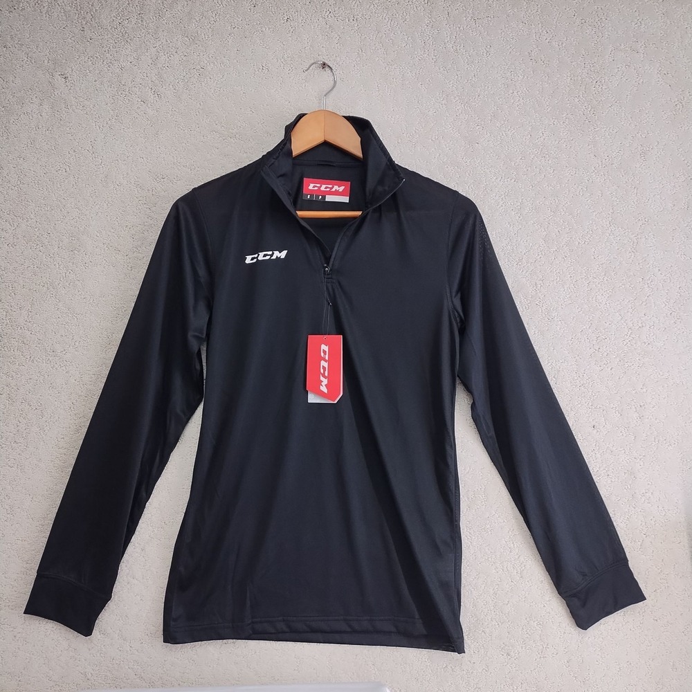 CCM Pullover Mens S Black Tactical Dry Quarter Zip Long Sleeve Shirt